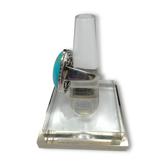 KRH Sterling Silver Oval Turquoise White Spinel Ring Size 7.5 - Picture 6 of 13